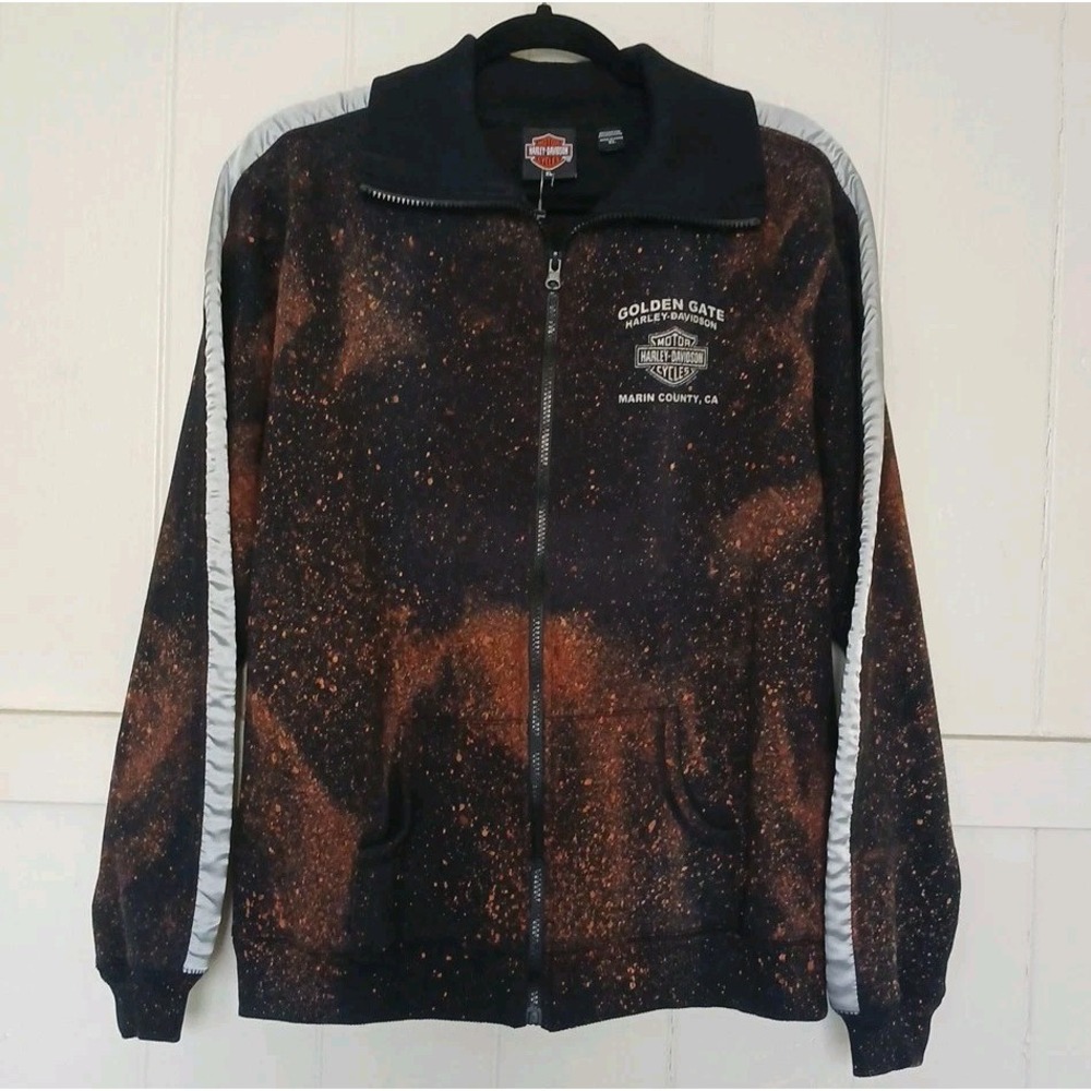 Harley-Davidson Jacket Satin Inset Soft Shell Women's XL Black Bleach Dye Marin - Picture 1 of 12